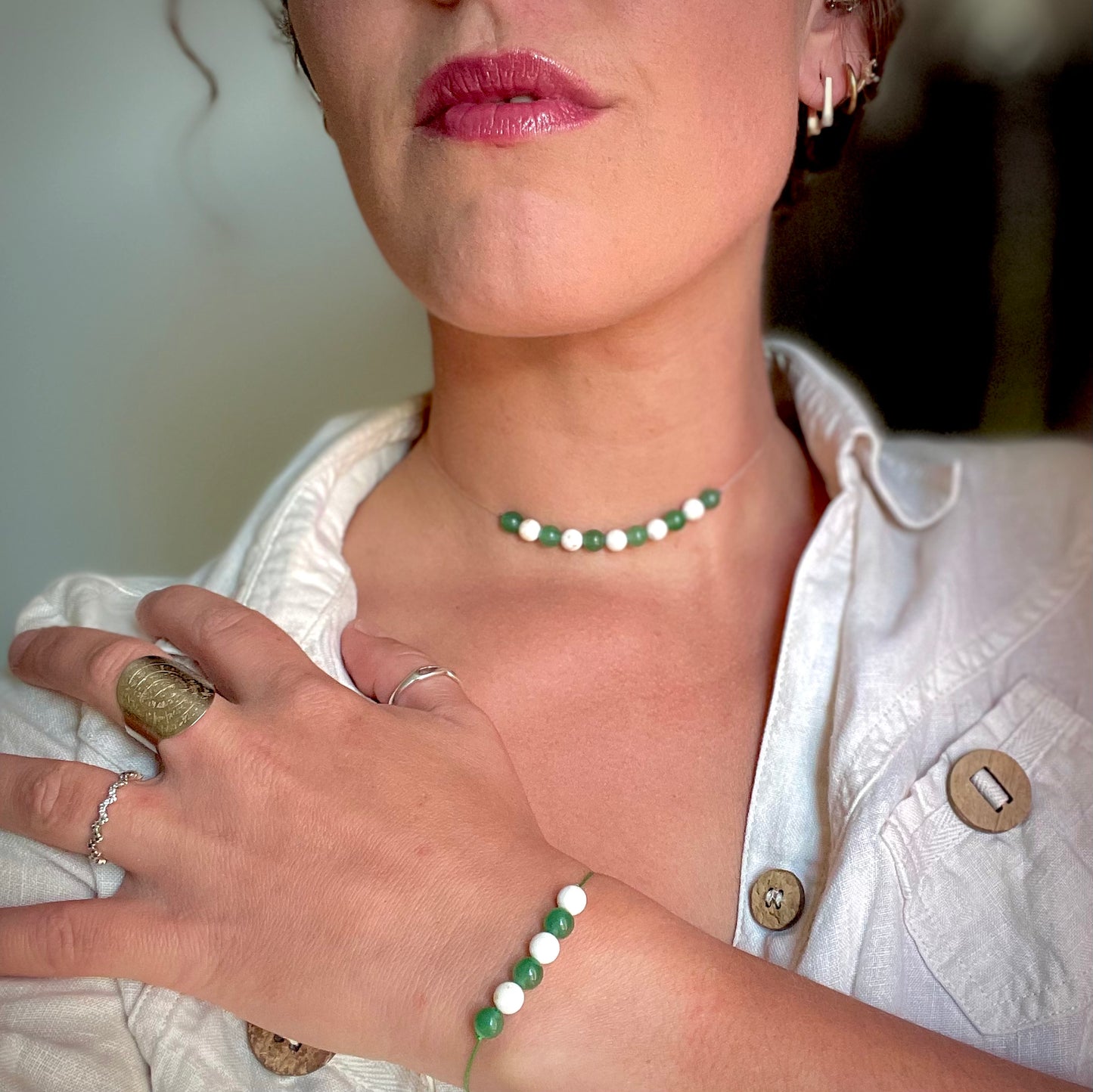 Coffret "Perles Suspendues" Aventurine et Howlite