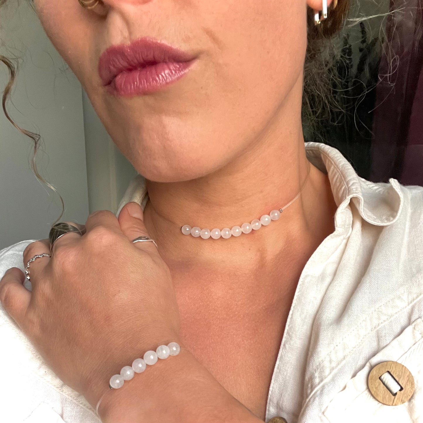 Coffret "Perles Suspendues" Quartz blanc