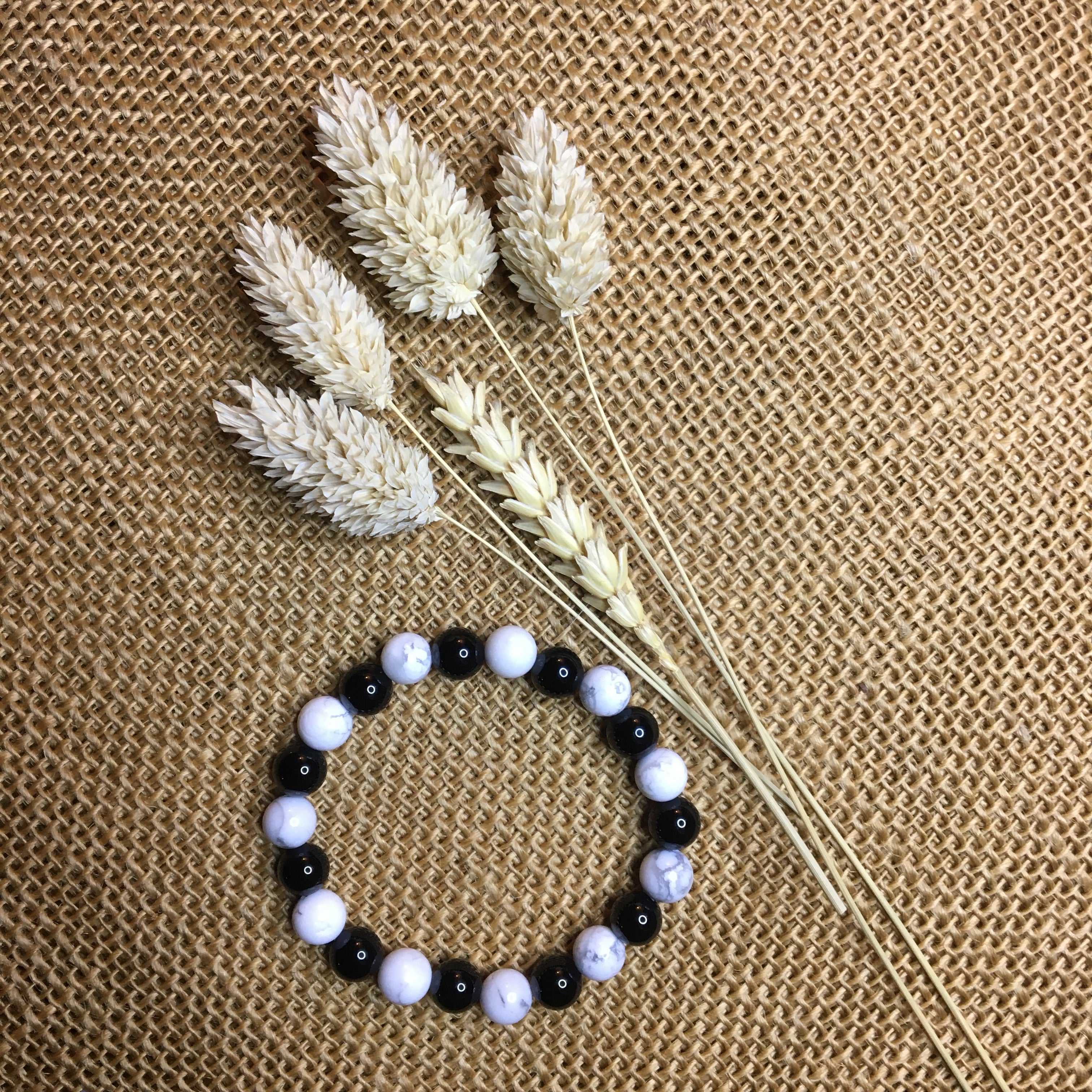 Bracelet Howlite Et Onyx Noir 8 Mm - Fabriqué En France, Neuf Avec étiquettes