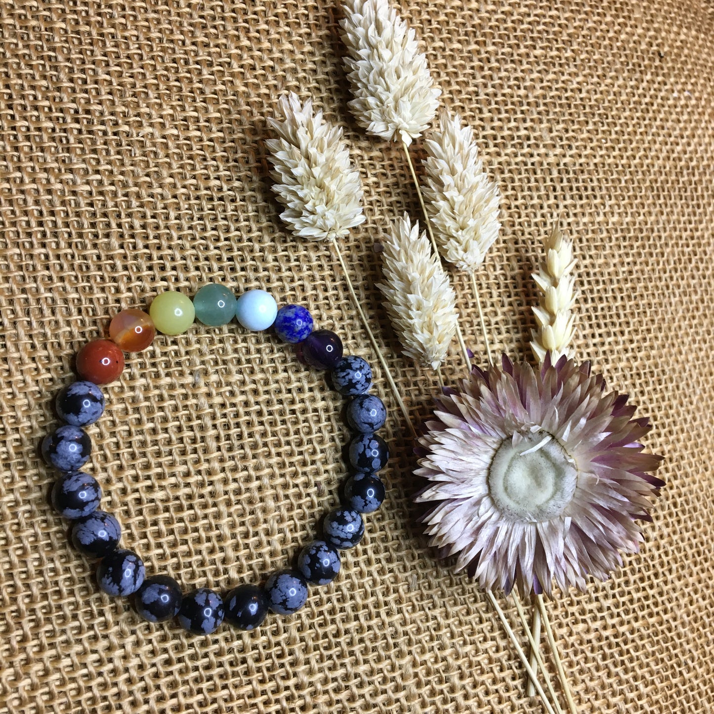 Bracelet 7 Chakras & Obsidienne flocon de neige