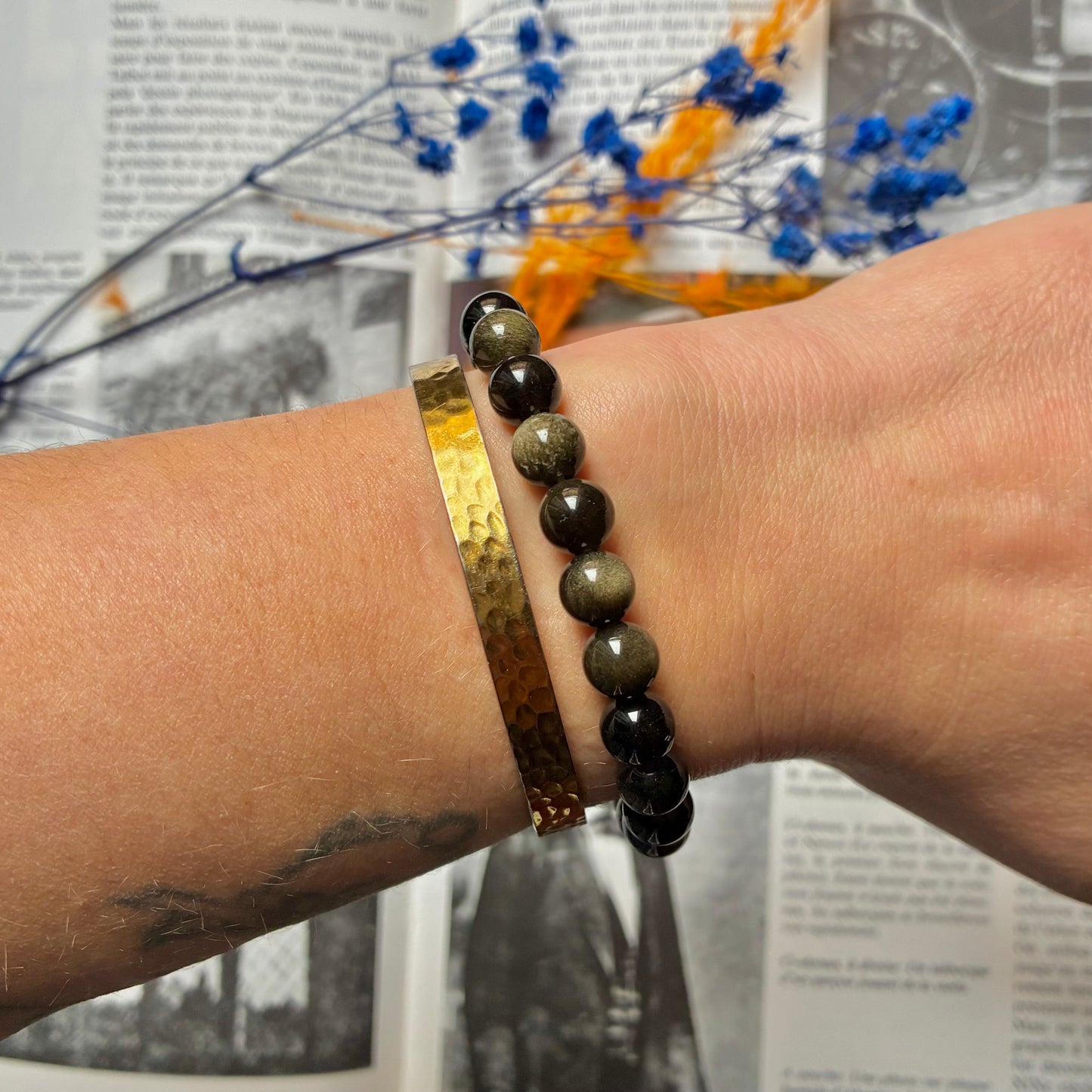 Bracelet Obsidienne Dorée