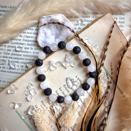 Pierre de lave et Jade Blanc "Apaisement "