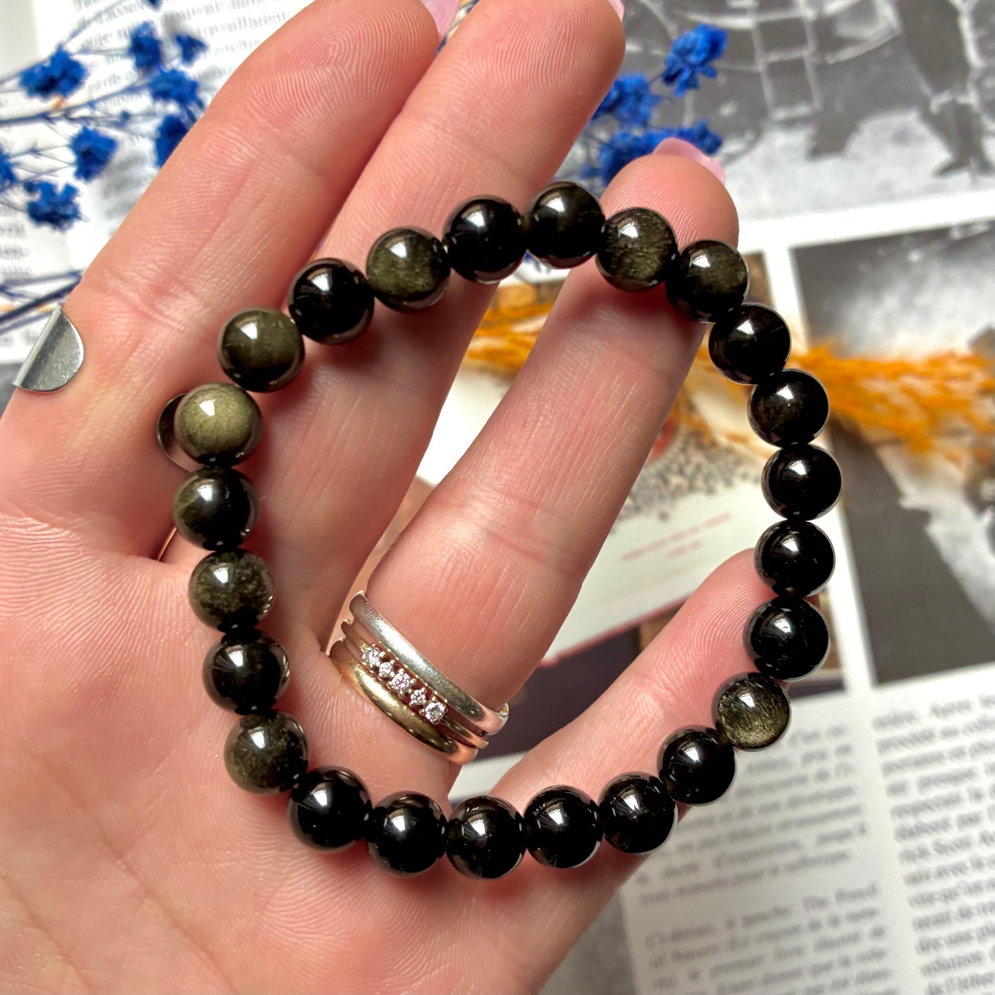 Bracelet Obsidienne Dorée