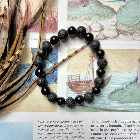 Pierre de lave et Obsidienne dorée "contrôle de soi"