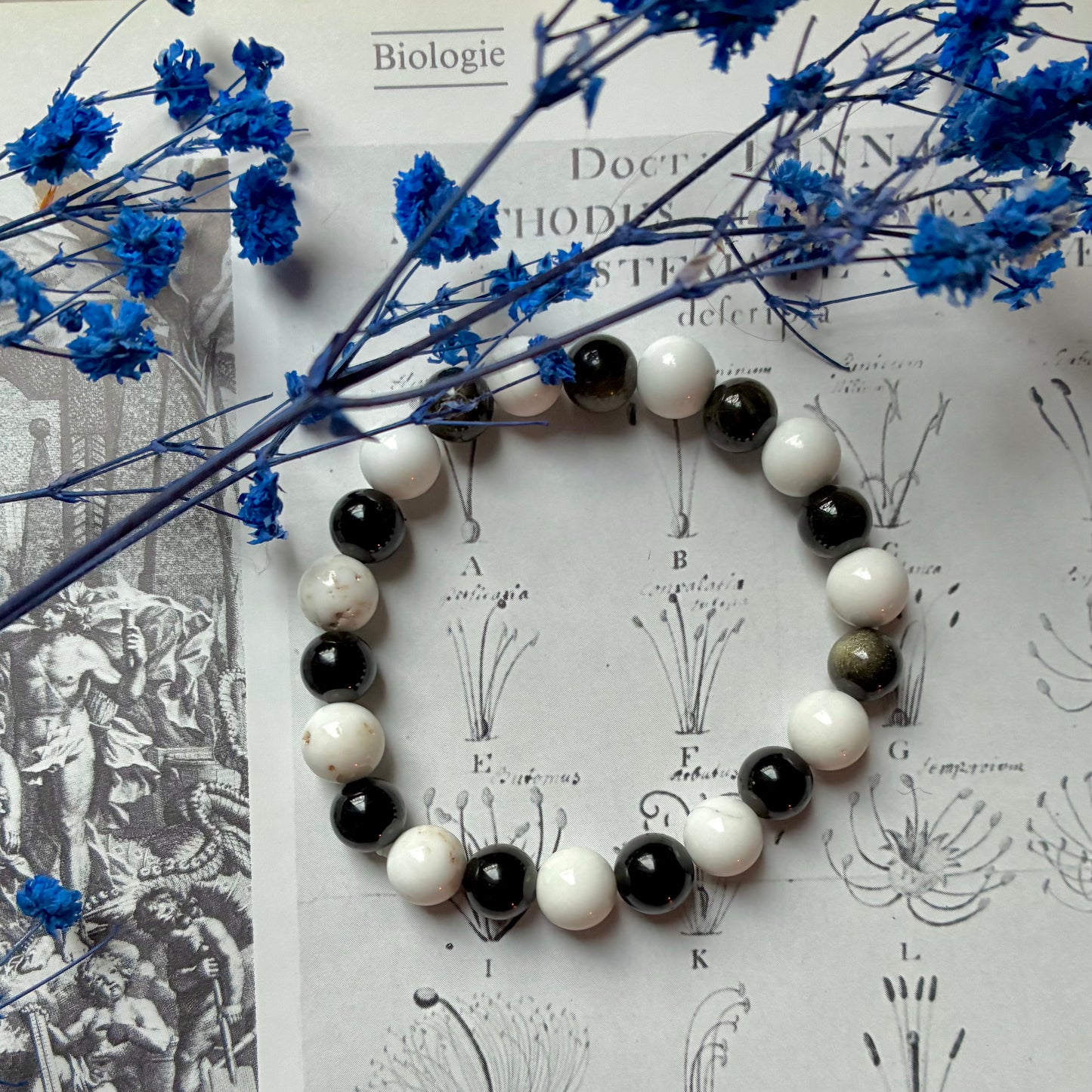 Magnésite et Obsidienne dorée " Paix intérieure "