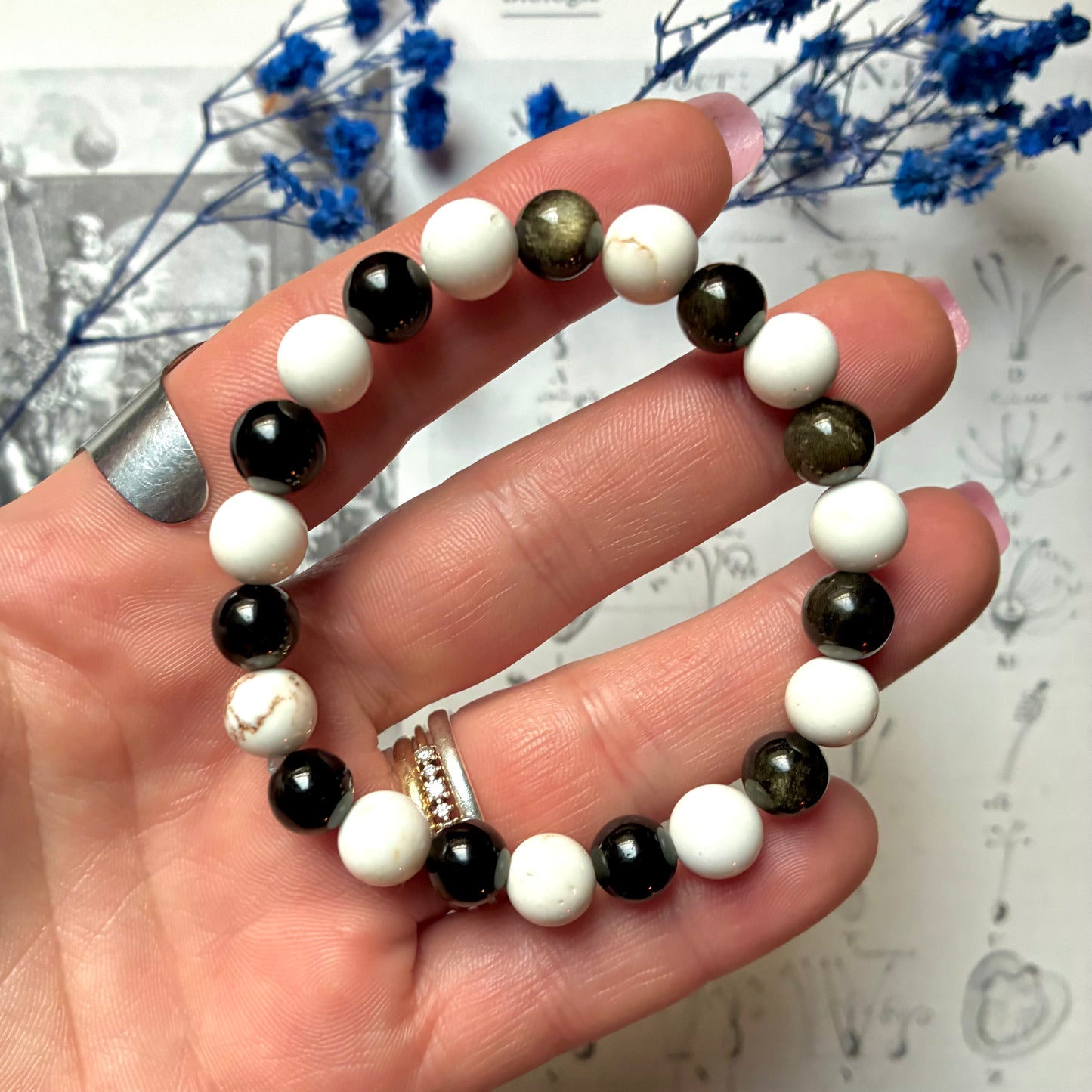 Magnésite et Obsidienne dorée " Paix intérieure "