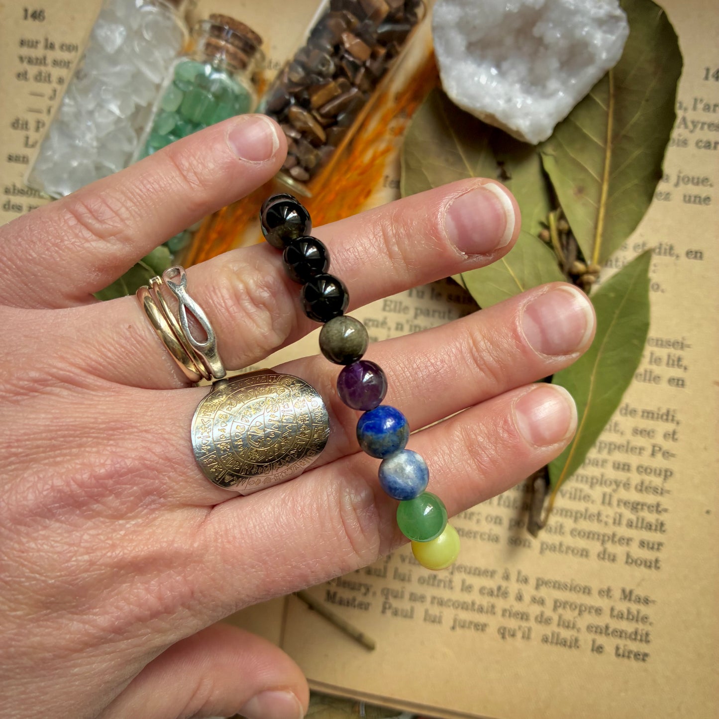 Bracelet 7 Chakras Obsidienne Dorée