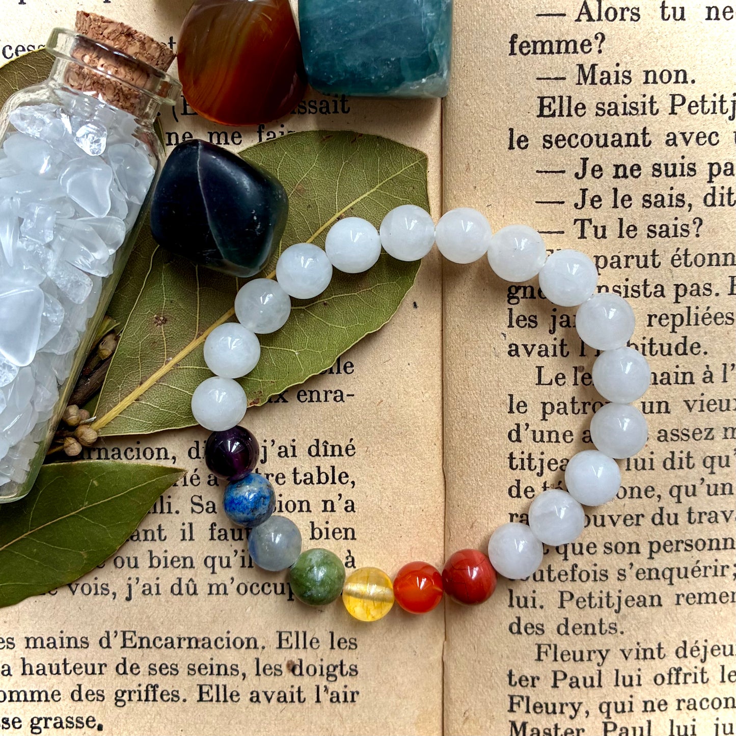 Bracelet 7 Chakras Jade blanc