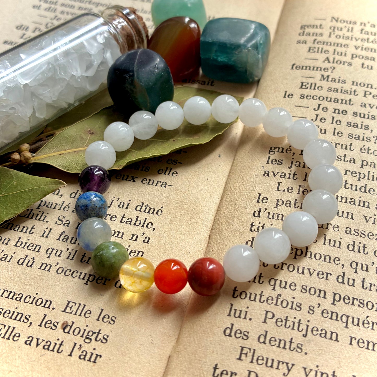 Bracelet 7 Chakras Jade blanc