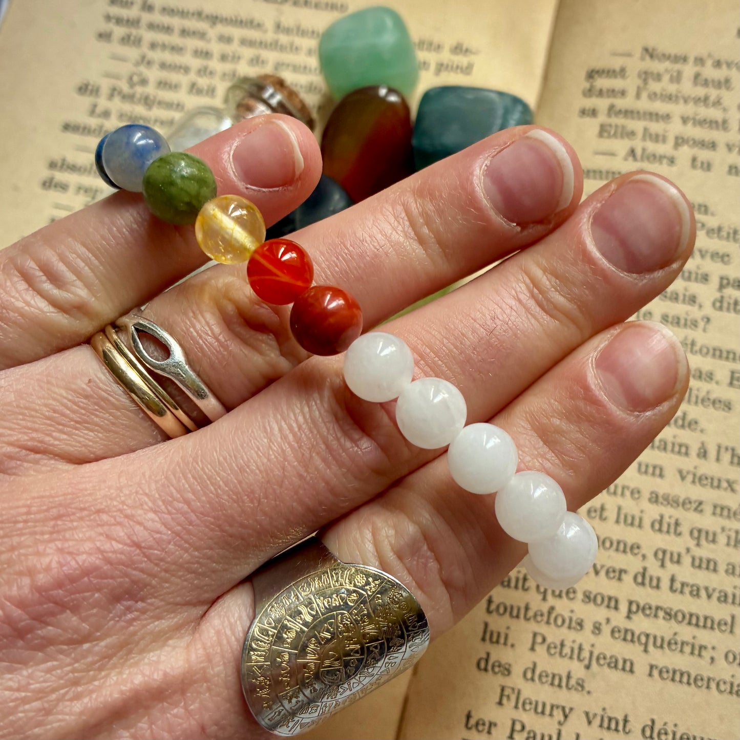 Bracelet 7 Chakras Jade blanc