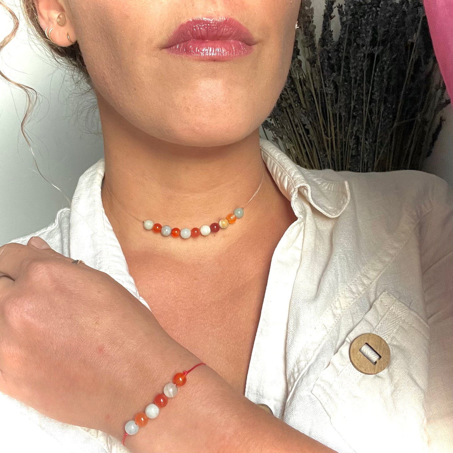 Coffret "Perles Suspendues" Cornaline et Amazonite