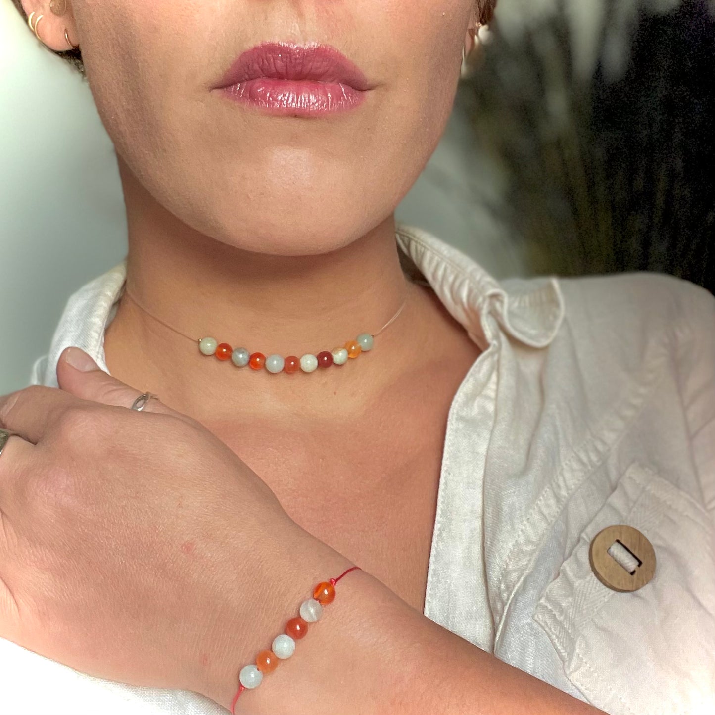 Coffret "Perles Suspendues" Cornaline et Amazonite