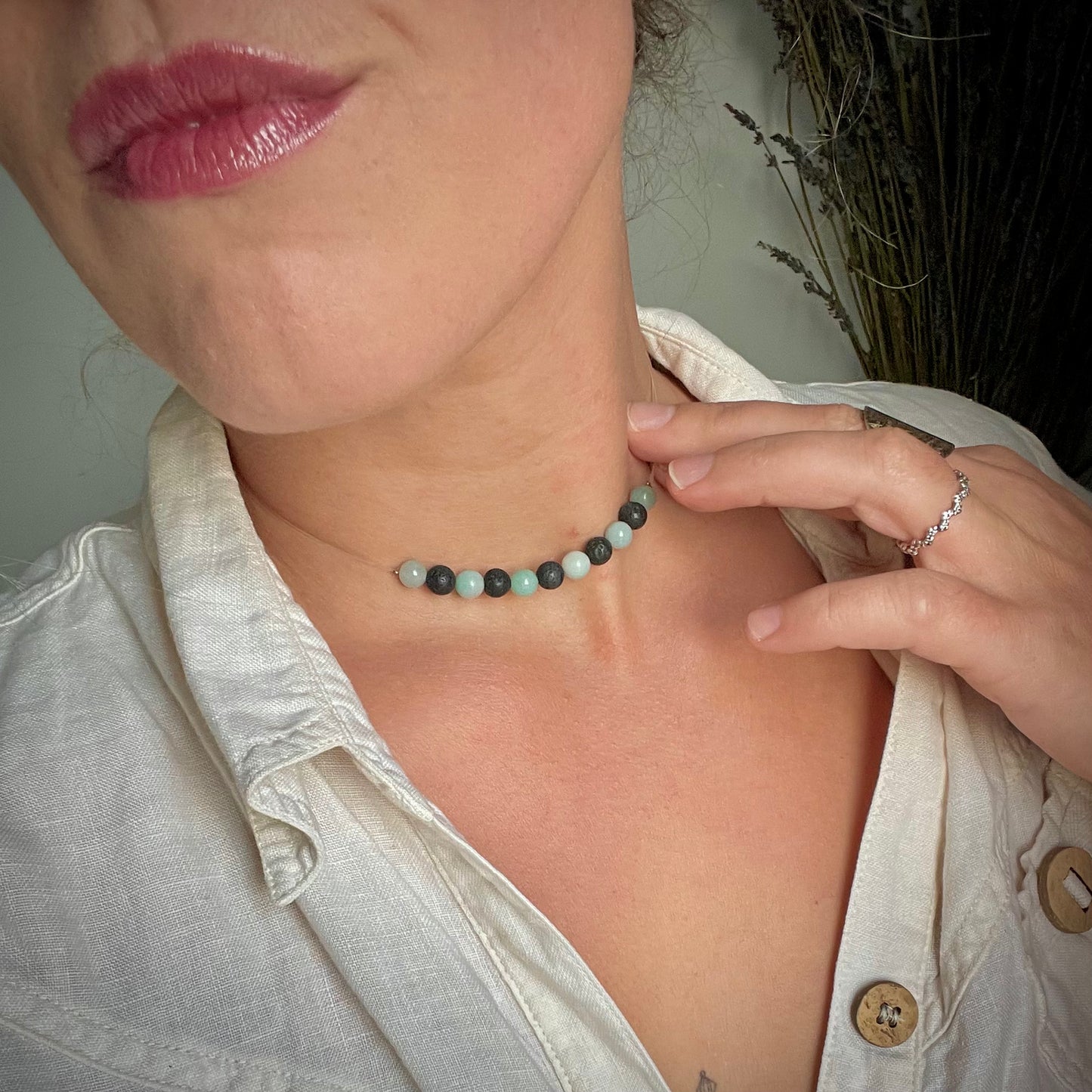 Coffret "Perles Suspendues" Pierre de Lave et Amazonite