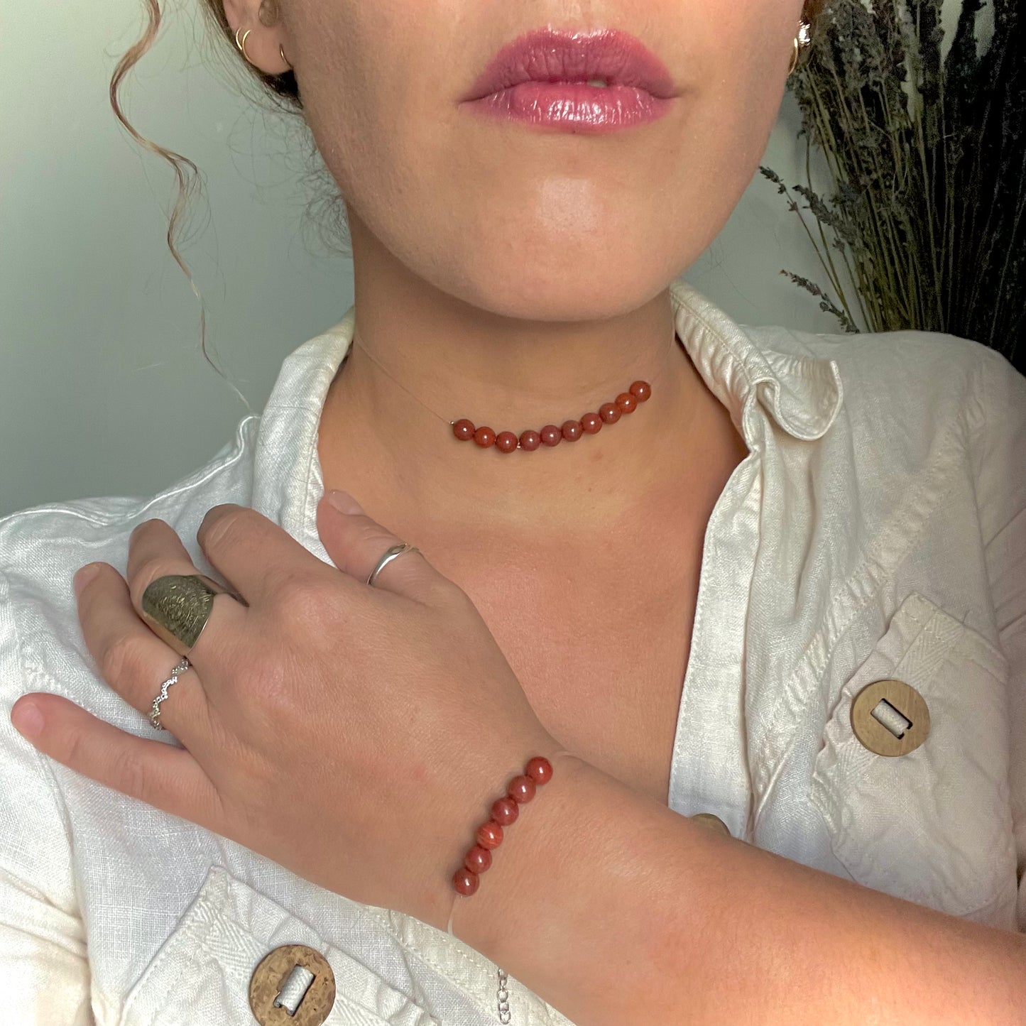 Coffret "Perles Suspendues" Jaspe Rouge