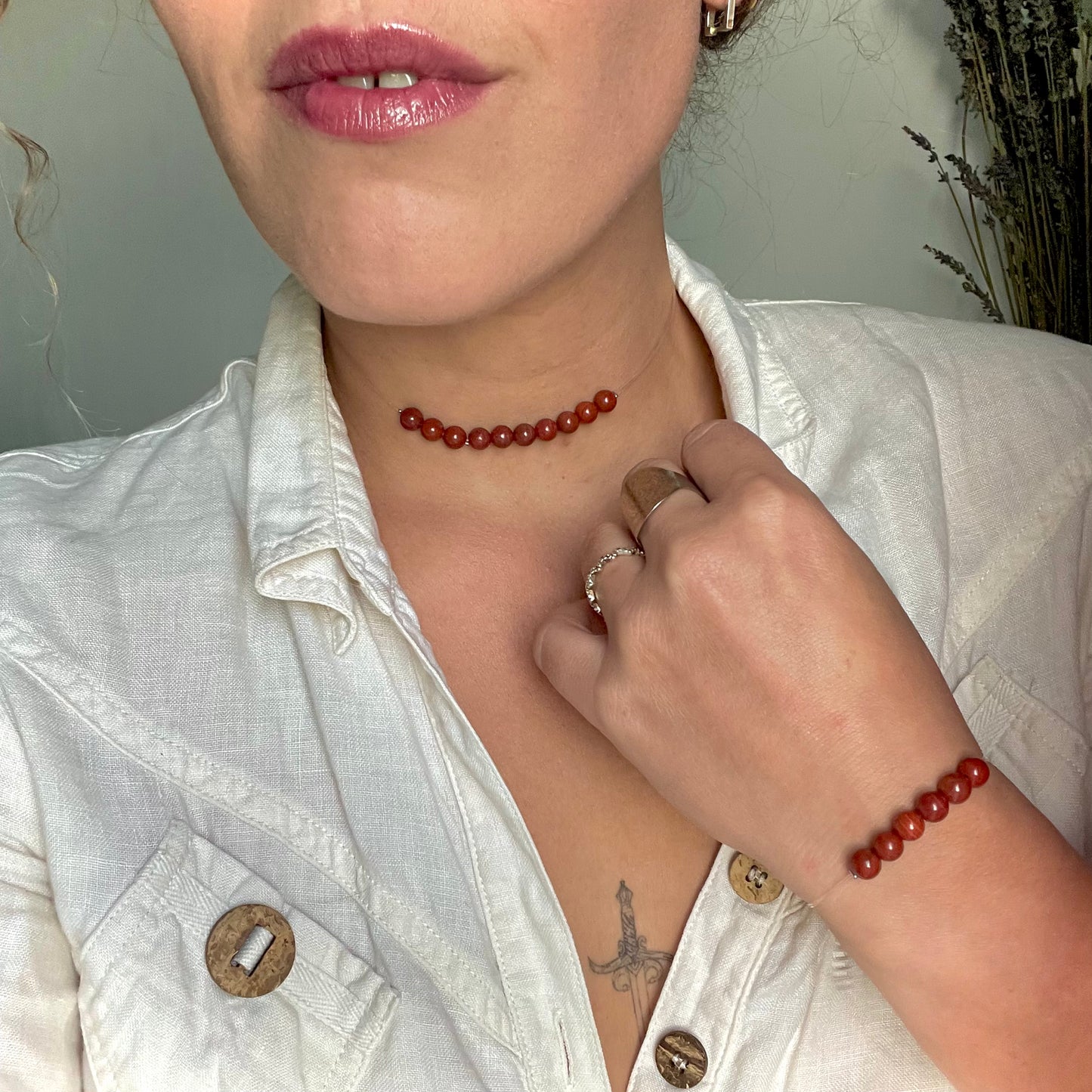 Coffret "Perles Suspendues" Jaspe Rouge