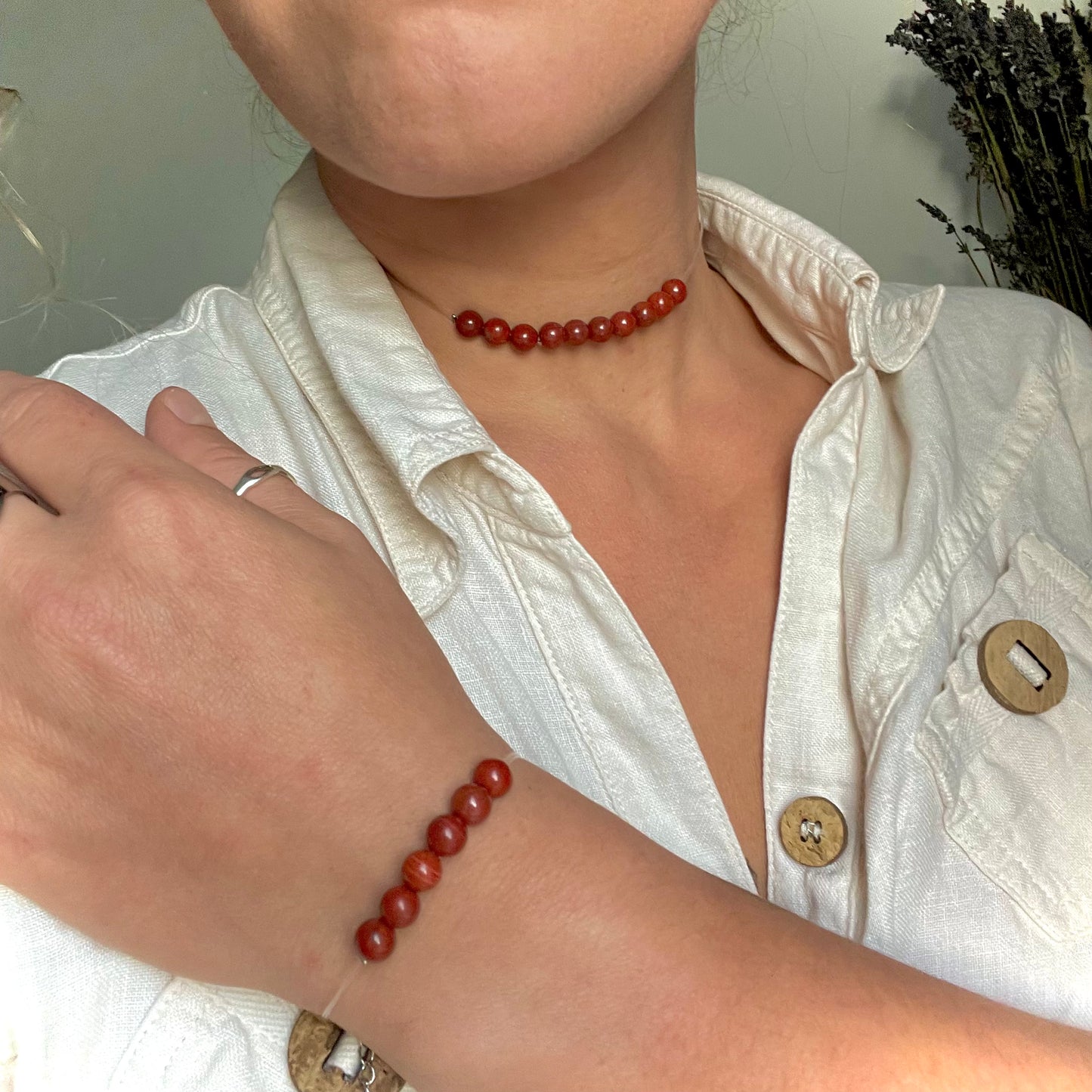 Coffret "Perles Suspendues" Jaspe Rouge