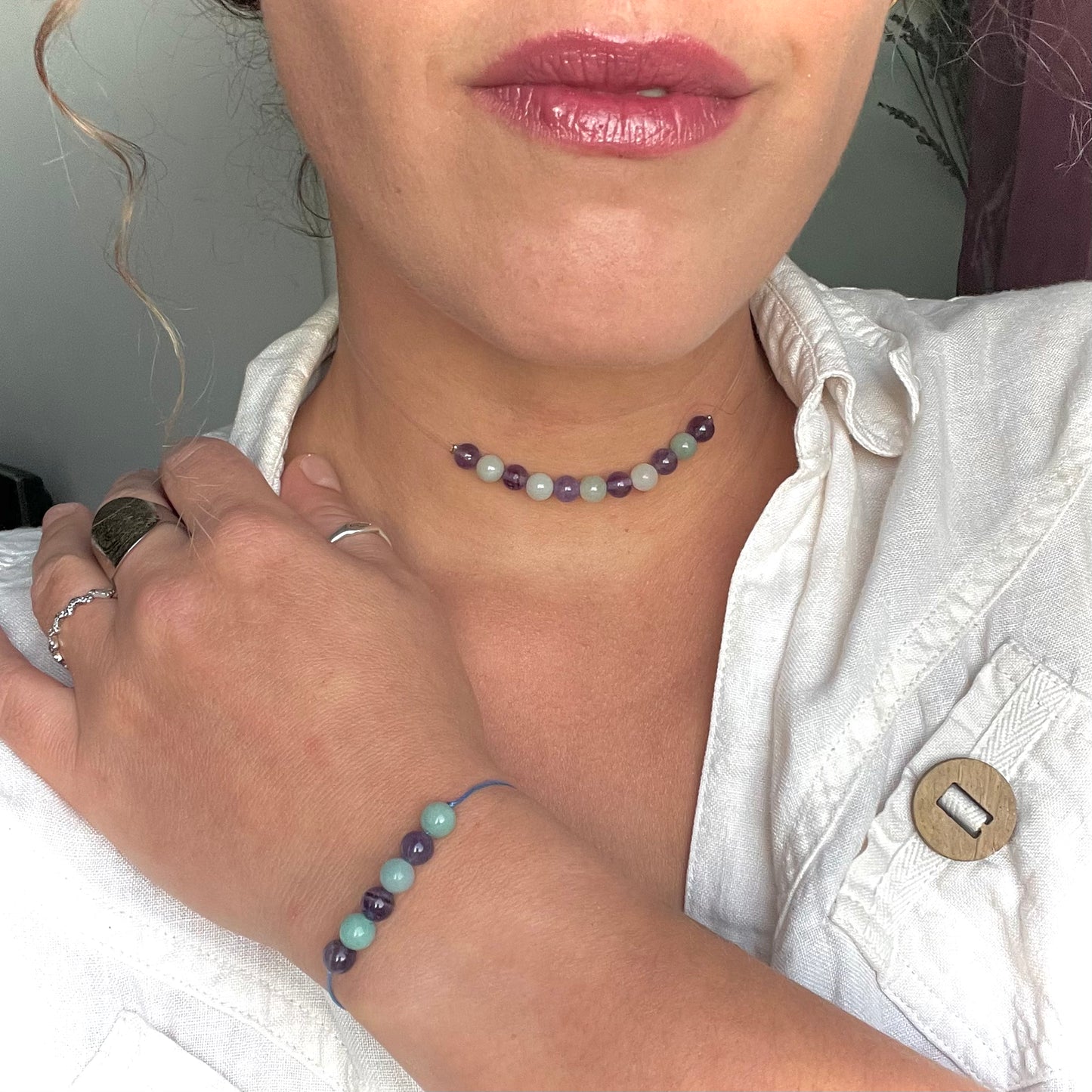 Coffret "Perles Suspendues" Amazonite et Améthyste