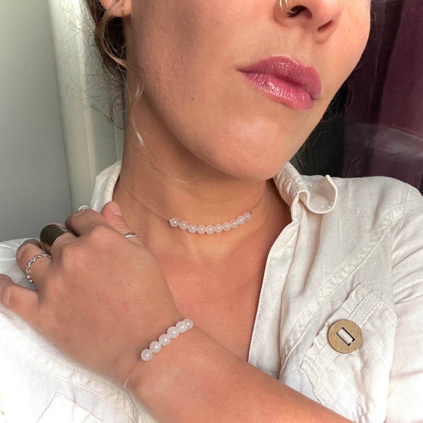 Coffret "Perles Suspendues" Quartz blanc